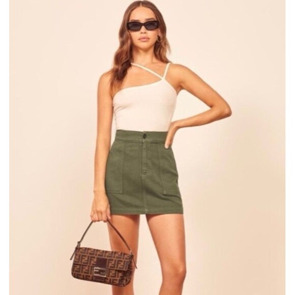 Reformation Size 26  ( 2) Green Twill Mini Skirt - Picture 1 of 7